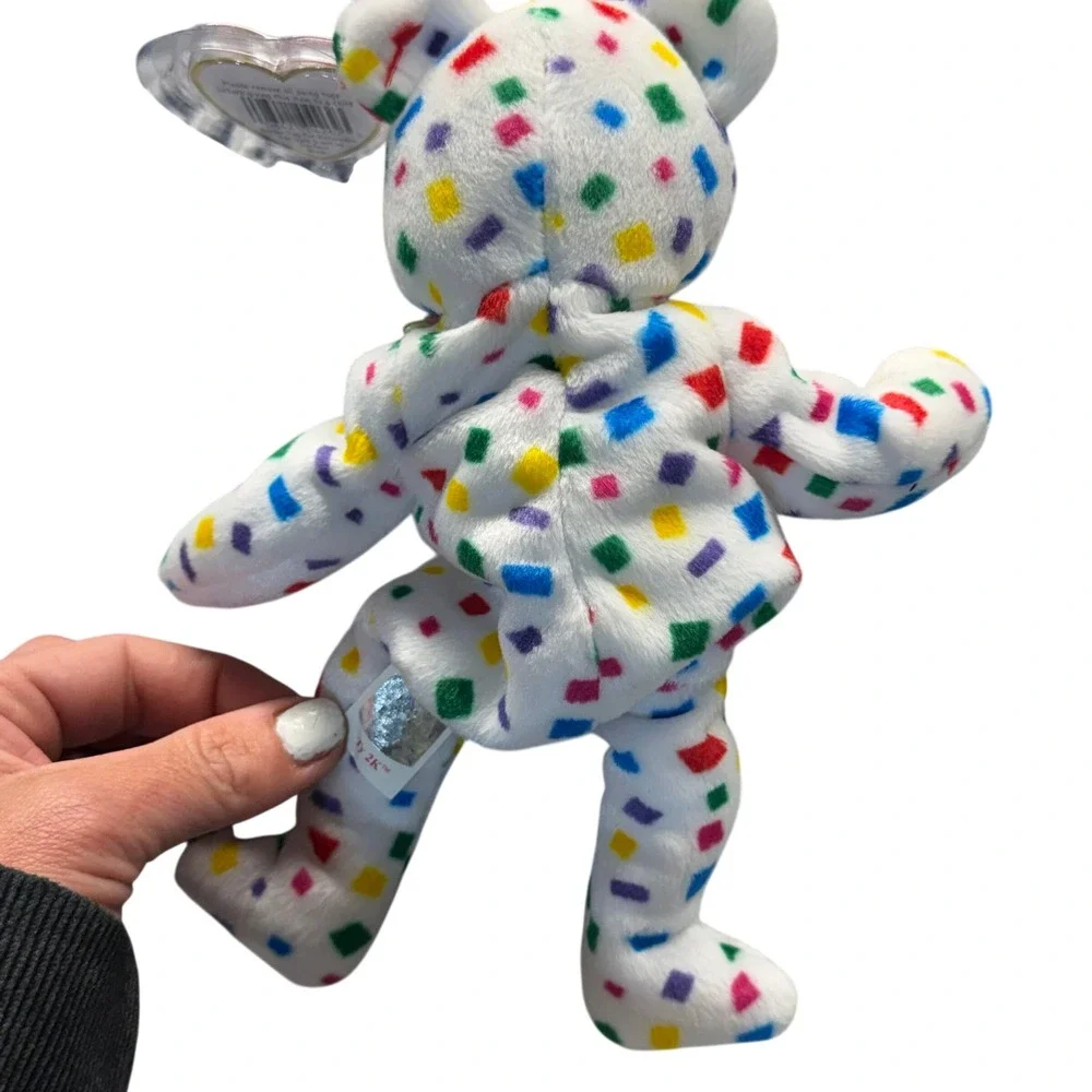 Ty‎ Beanie Baby 2K the Bear White Confetti Millennium Plush 1999 Gold Ribbon Tag